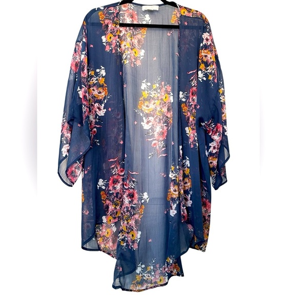 chance & Destiny Sweaters - K154 Chance & Destiny Blue Floral Kimono S/M Oversized